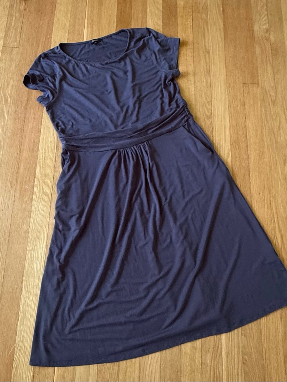 Quince Tencel Lyocell Midi Dress XL Short Sleeve Ruched Waist Pockets